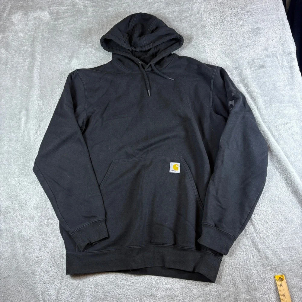 Carhartt Sweater Mens M Rain Defender Loose Fit Graphic Black Heavyweight Hoodie